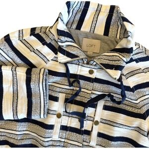 LOFT Utility Jacket Medium Navy Blue White Breton Striped Zip Anorak Nautical